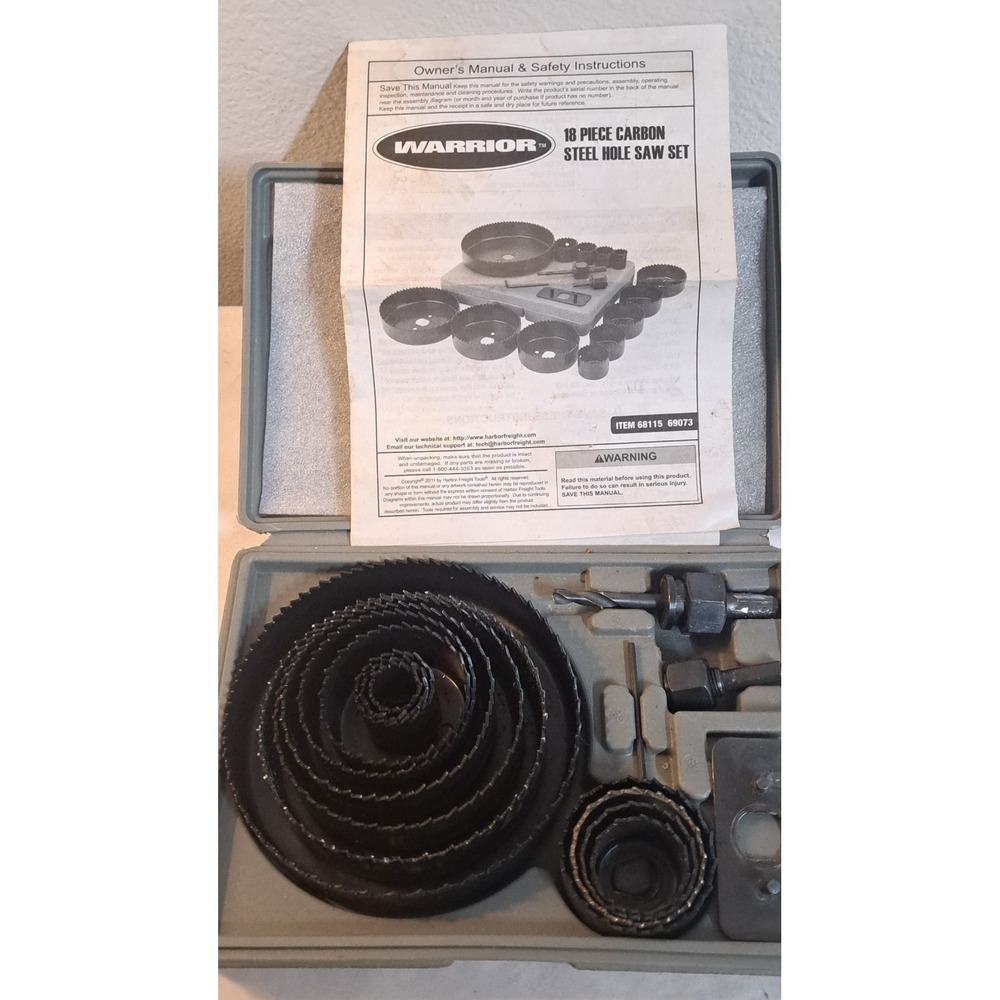 Warrior 17 Pc Carbon Steel Hole Saw Set w/ Case Manual Harbor Freight Used